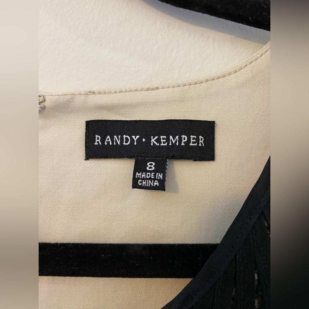 Randy Kemper, Khaki w/ Black Lace Trim, Sleeveless Midi Dress, Size 8 - Picture 2 of 9